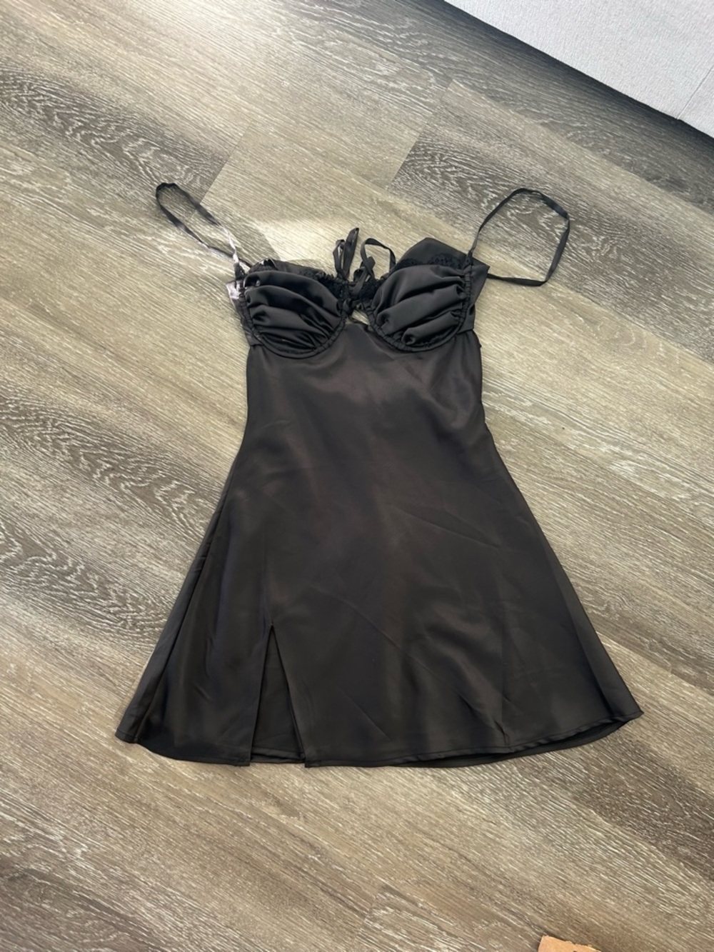 Babyboo Black Satin Slip Dress with Lace Bust - Picture 2 of 5